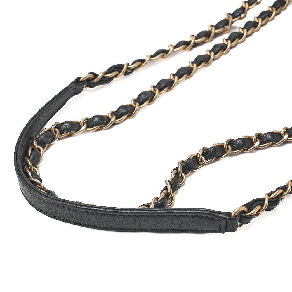 CHANEL Lambskin Chevron Full Flap Chain Shoulder Black Gold-Tone Hardware, Pre-Owned