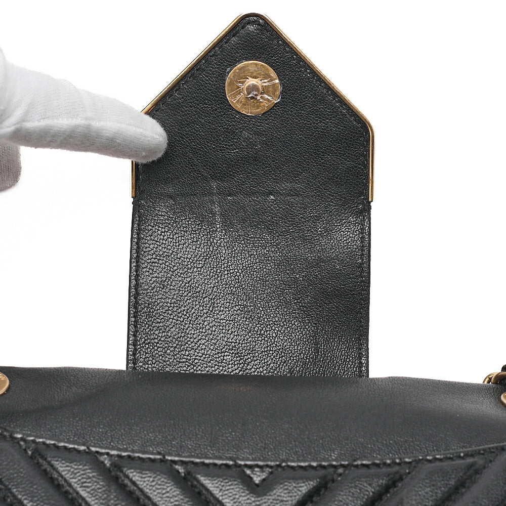 CHANEL Lambskin Chevron Full Flap Chain Shoulder Black Gold-Tone Hardware, Pre-Owned