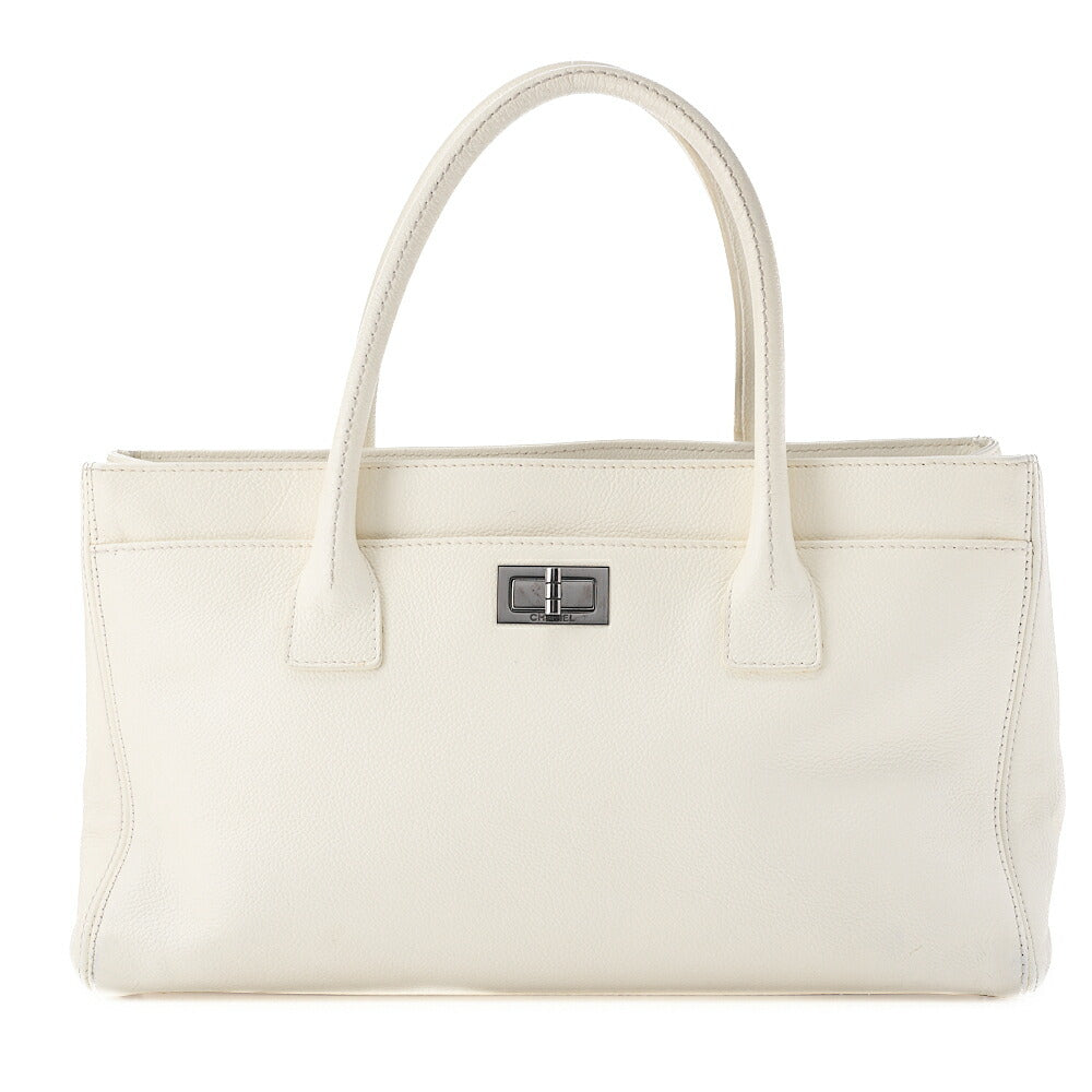 CHANEL Tote Bag Executive Caviar Skin 2.55 White Silver-Tone Hardware, Pre-Owned