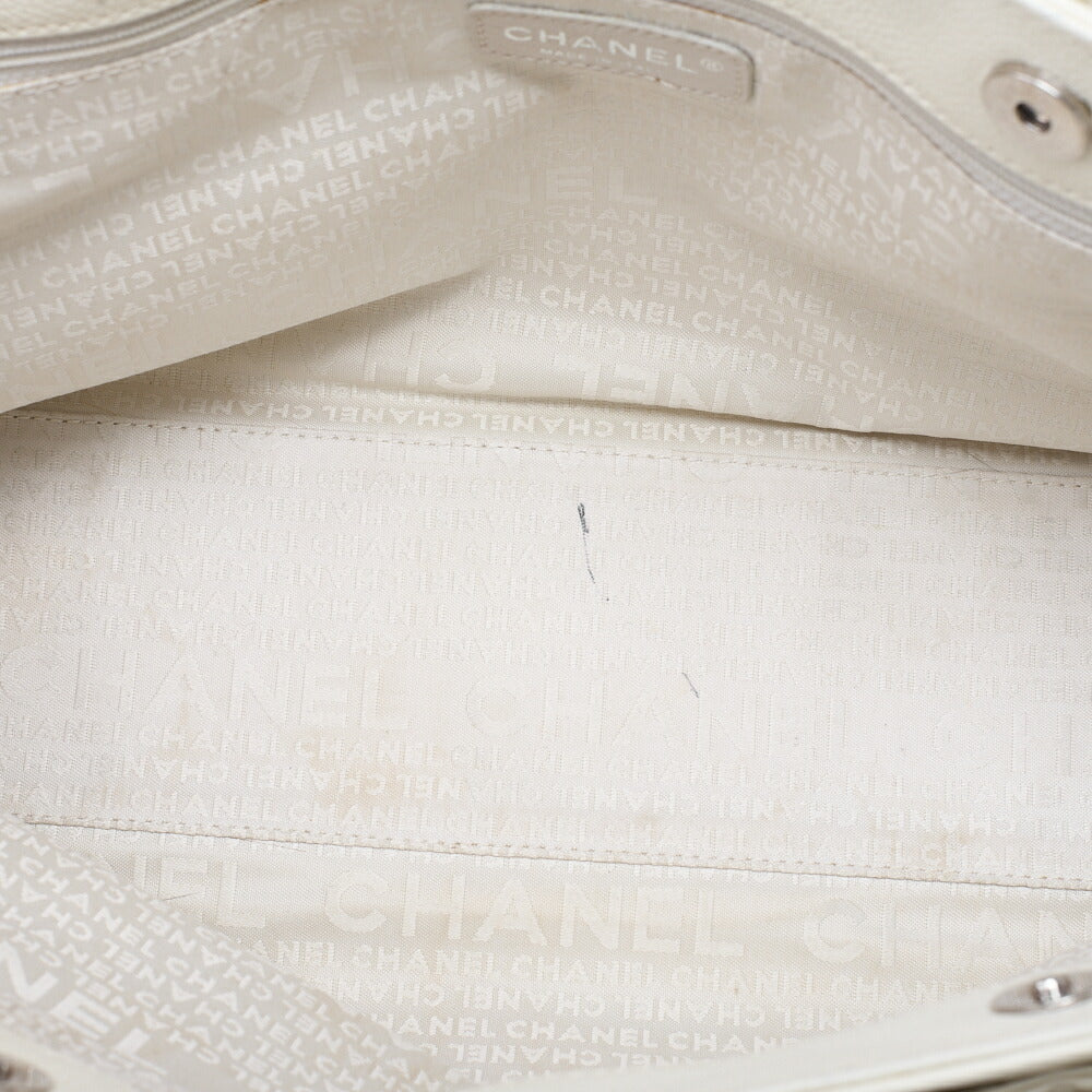 CHANEL Tote Bag Executive Caviar Skin 2.55 White Silver-Tone Hardware, Pre-Owned