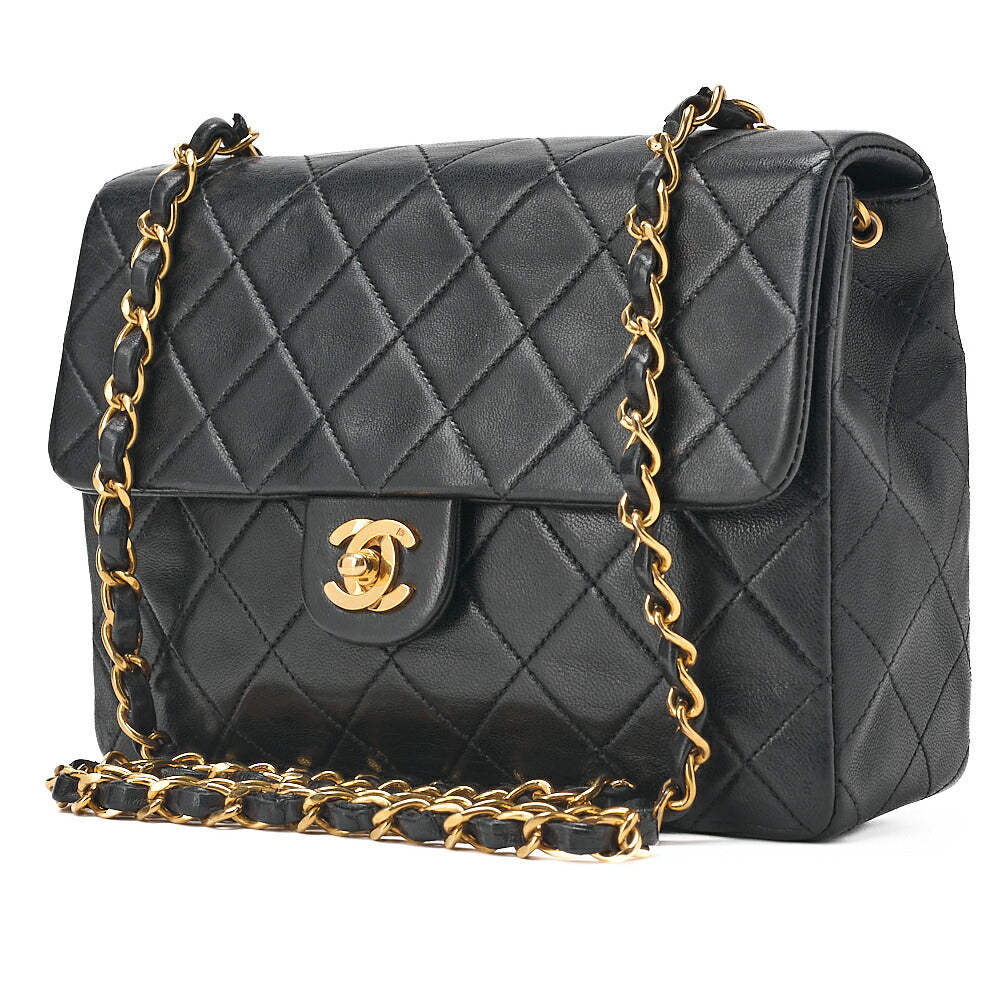 CHANEL Chain Shoulder Bag Mini Matelasse 20cm Lambskin Black Gold-Tone Hardware, Pre-Owned