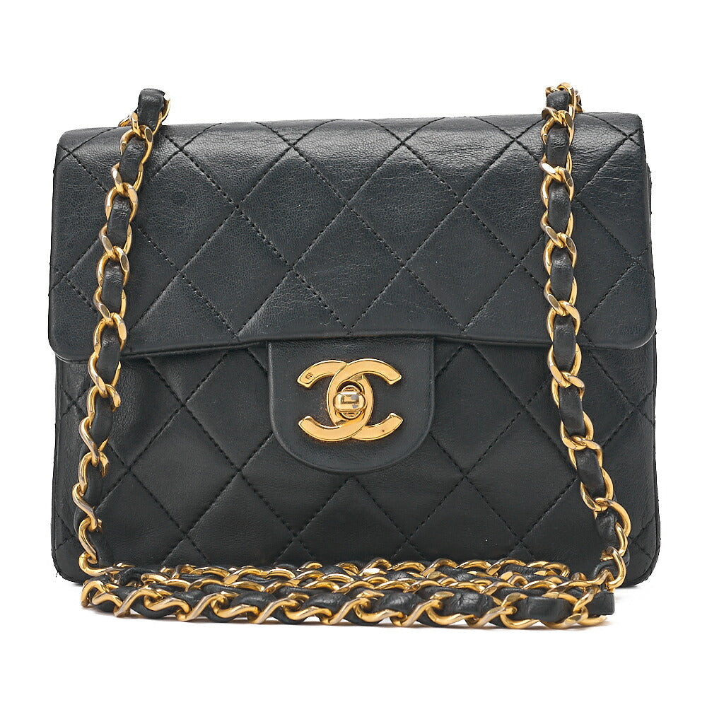 CHANEL Chain Shoulder Bag Mini Matelasse 18cm Turnlock Lambskin Black Gold-Tone Hardware, Pre-Owned