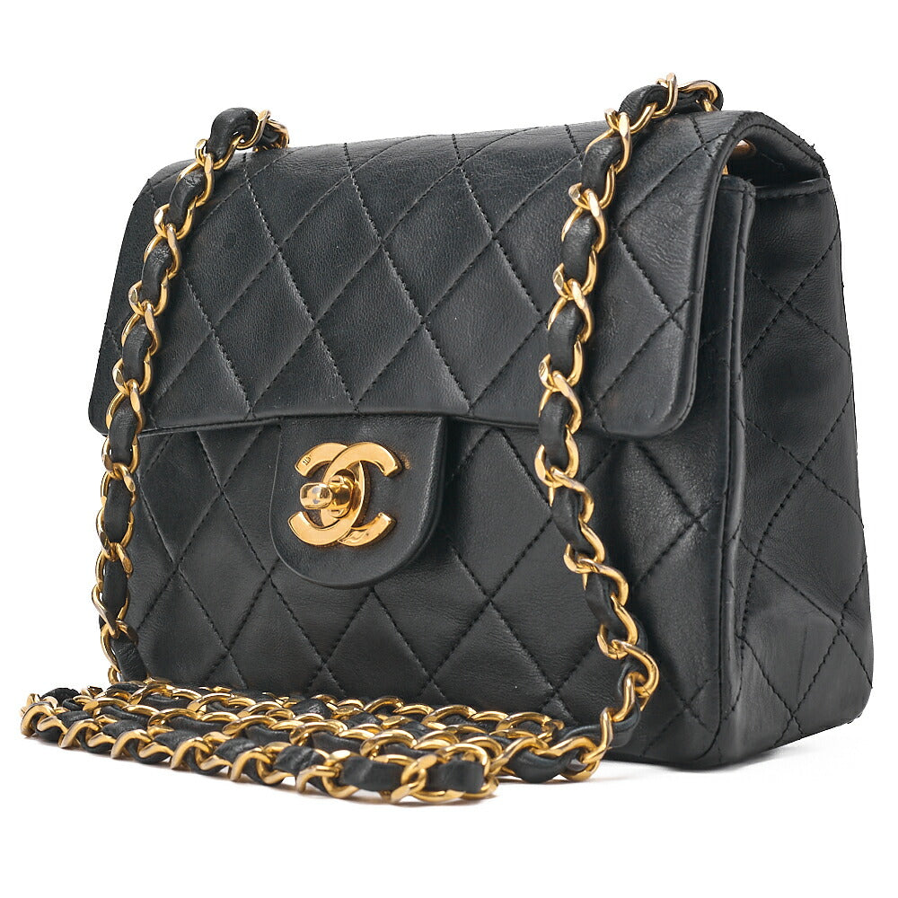 CHANEL Chain Shoulder Bag Mini Matelasse 18cm Turnlock Lambskin Black Gold-Tone Hardware, Pre-Owned