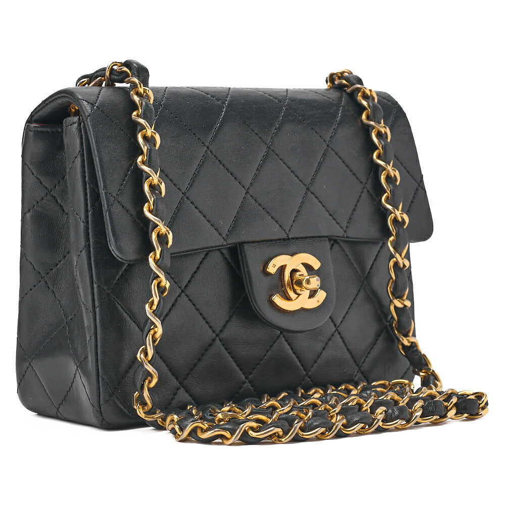 CHANEL Chain Shoulder Bag Mini Matelasse 18cm Turnlock Lambskin Black Gold-Tone Hardware, Pre-Owned