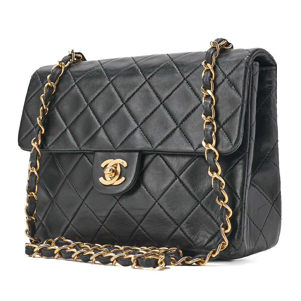 CHANEL Chain Shoulder Bag Mini Matelasse 20cm Lambskin Black Gold-Tone Hardware, Pre-Owned