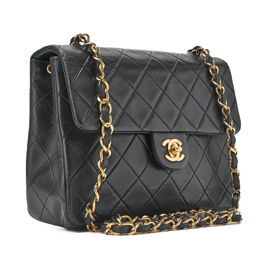 CHANEL Chain Shoulder Bag Mini Matelasse 20cm Lambskin Black Gold-Tone Hardware, Pre-Owned