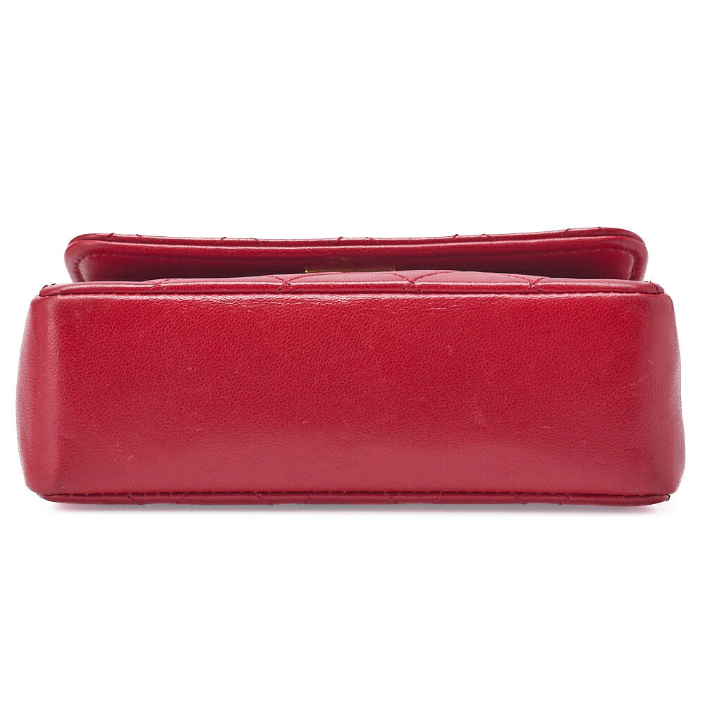 CHANEL Chain Shoulder Bag Mini Mini Matelasse Lambskin Red Single Flap Gold-Tone Hardware, Pre-Owned