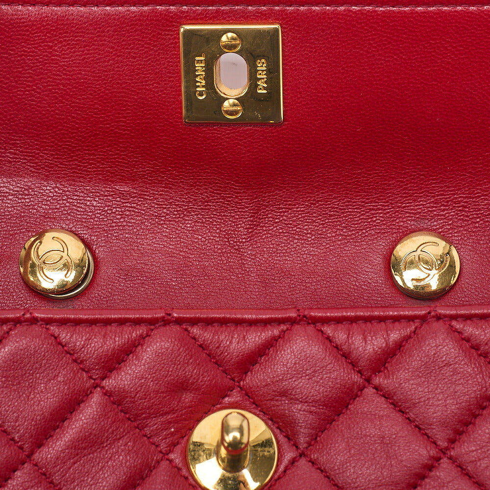 CHANEL Chain Shoulder Bag Mini Mini Matelasse Lambskin Red Single Flap Gold-Tone Hardware, Pre-Owned