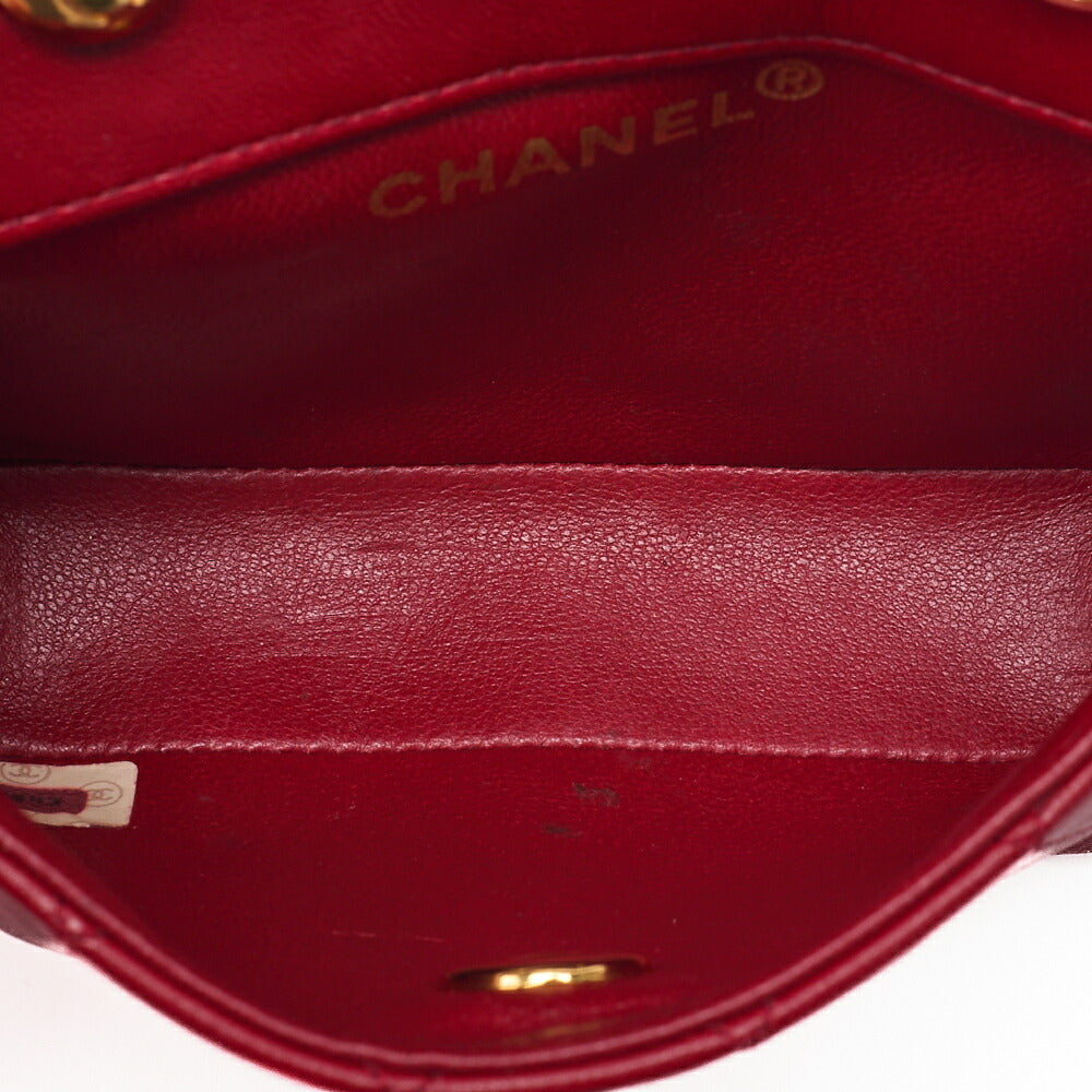 CHANEL Chain Shoulder Bag Mini Mini Matelasse Lambskin Red Single Flap Gold-Tone Hardware, Pre-Owned