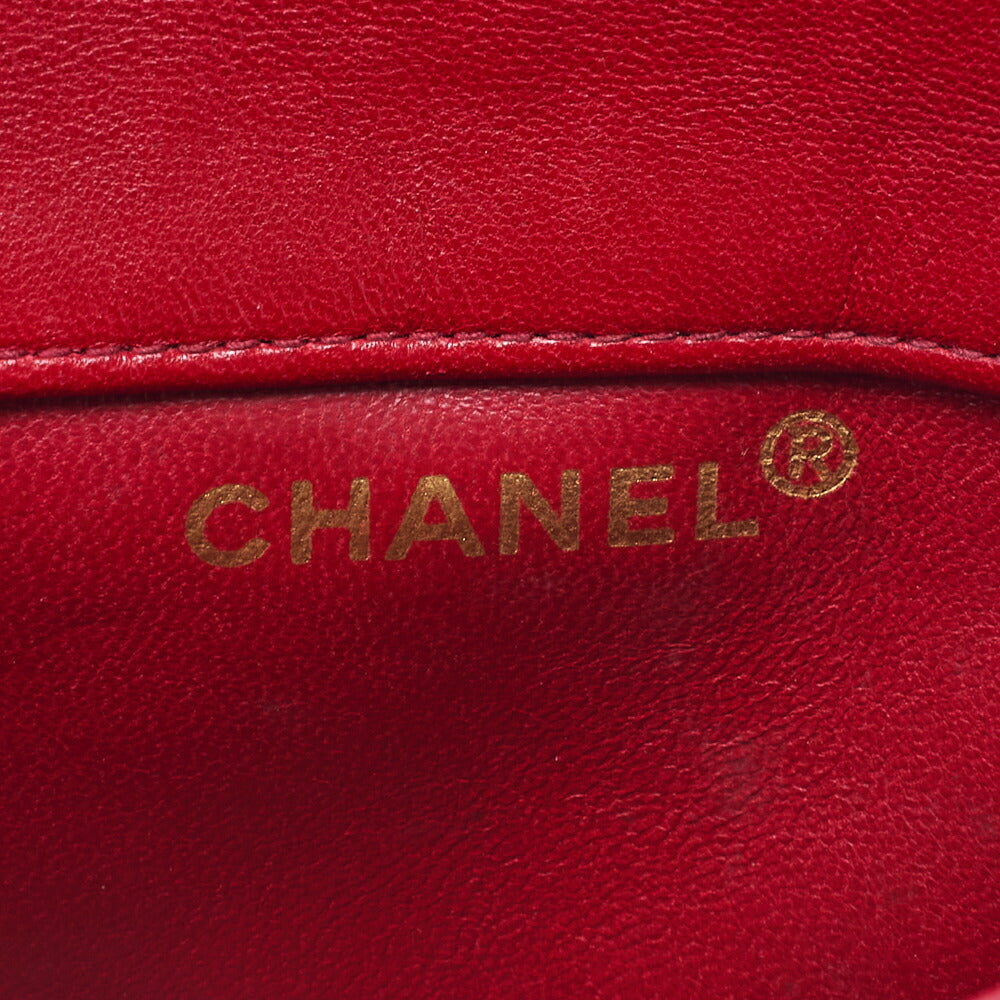 CHANEL Chain Shoulder Bag Mini Mini Matelasse Lambskin Red Single Flap Gold-Tone Hardware, Pre-Owned