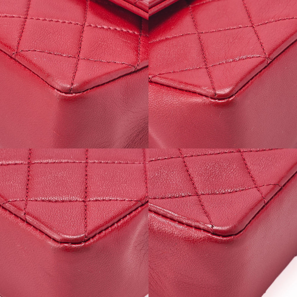 CHANEL Chain Shoulder Bag Mini Mini Matelasse Lambskin Red Single Flap Gold-Tone Hardware, Pre-Owned