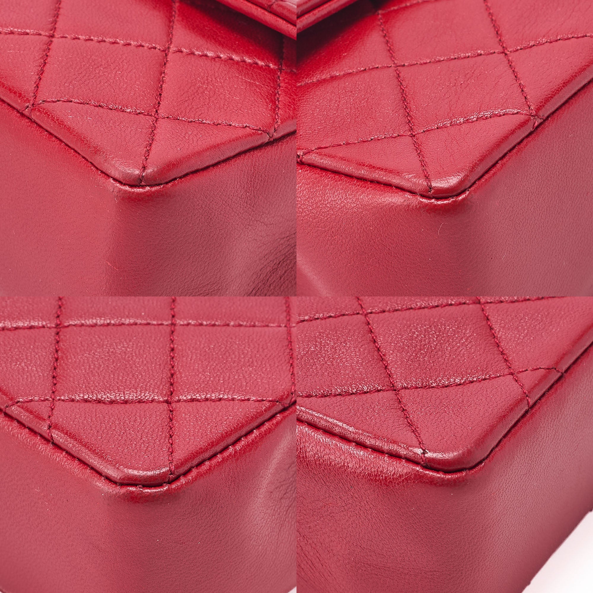 CHANEL Chain Shoulder Bag Mini Mini Matelasse Lambskin Red Single Flap Gold-Tone Hardware, Pre-Owned