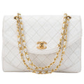 CHANEL Lambskin Matelasse Round Design Flap Chain Shoulder White Gold-Tone Hardware, Pre-Owned