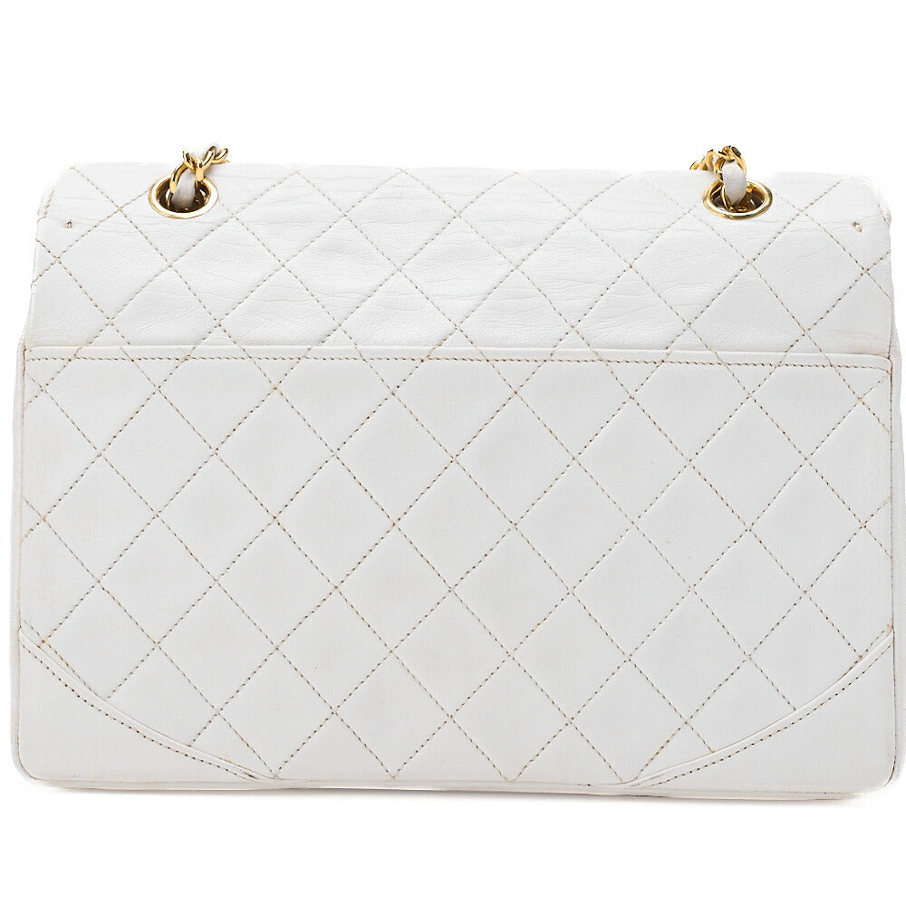 CHANEL Lambskin Matelasse Round Design Flap Chain Shoulder White Gold-Tone Hardware, Pre-Owned