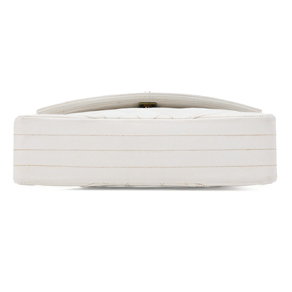 CHANEL Lambskin Matelasse Round Design Flap Chain Shoulder White Gold-Tone Hardware, Pre-Owned
