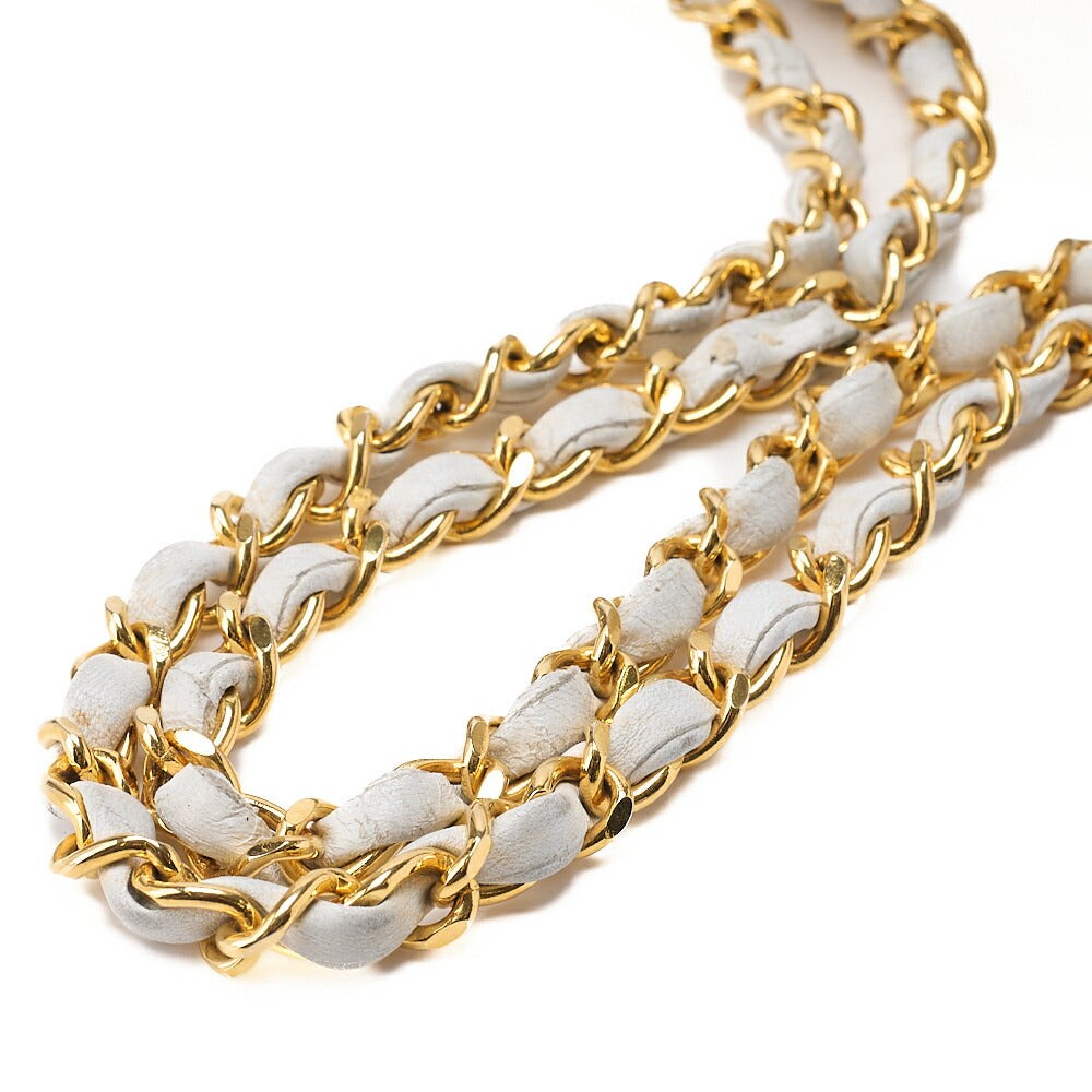 CHANEL Lambskin Matelasse Round Design Flap Chain Shoulder White Gold-Tone Hardware, Pre-Owned