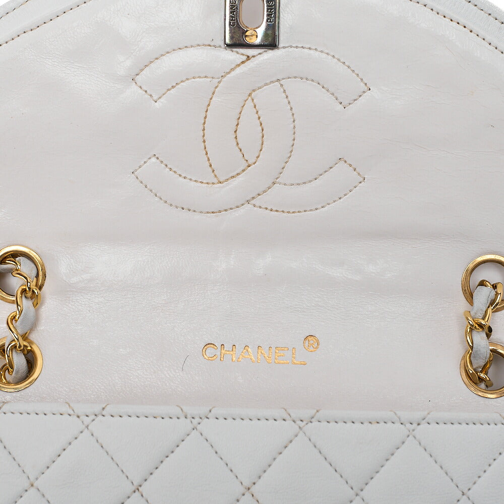 CHANEL Lambskin Matelasse Round Design Flap Chain Shoulder White Gold-Tone Hardware, Pre-Owned