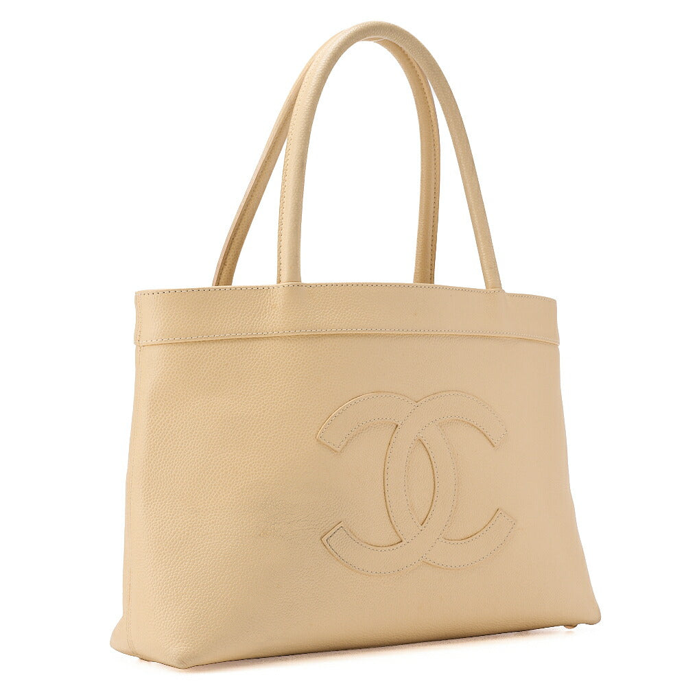 CHANEL Caviar Skin Matelasse Cocomark Large Size Tote Bag Beige Gold-Tone Hardware, Pre-Owned