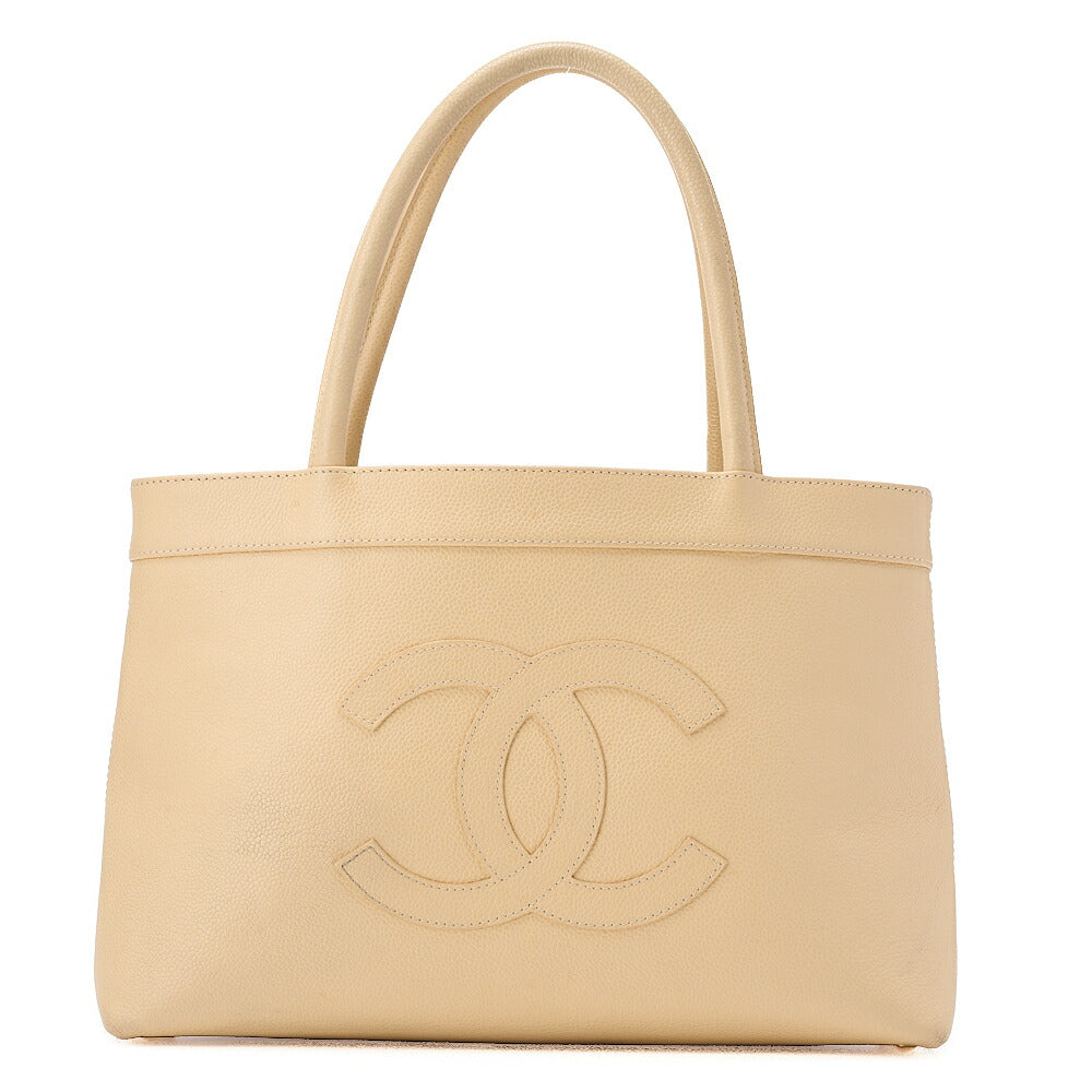 CHANEL Caviar Skin Matelasse Cocomark Large Size Tote Bag Beige Gold-Tone Hardware, Pre-Owned