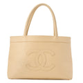 CHANEL Caviar Skin Matelasse Cocomark Large Size Tote Bag Beige Gold-Tone Hardware, Pre-Owned