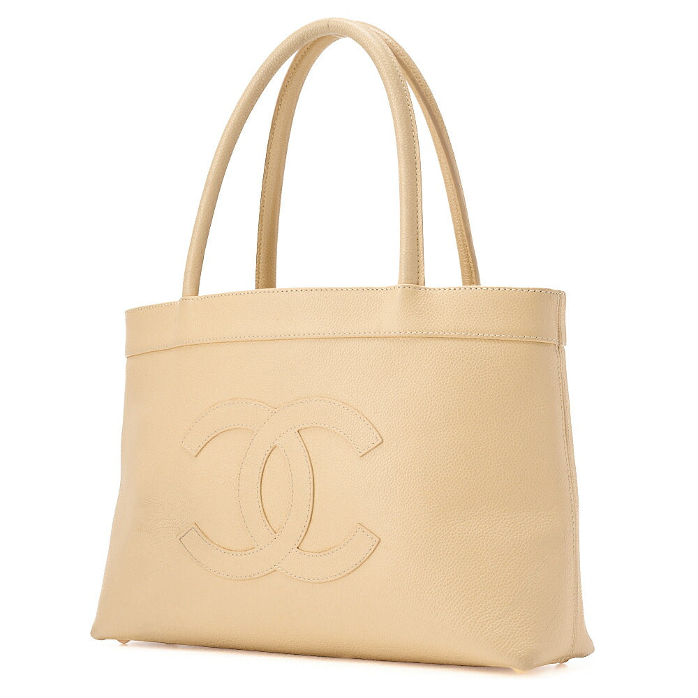 CHANEL Caviar Skin Matelasse Cocomark Large Size Tote Bag Beige Gold-Tone Hardware, Pre-Owned