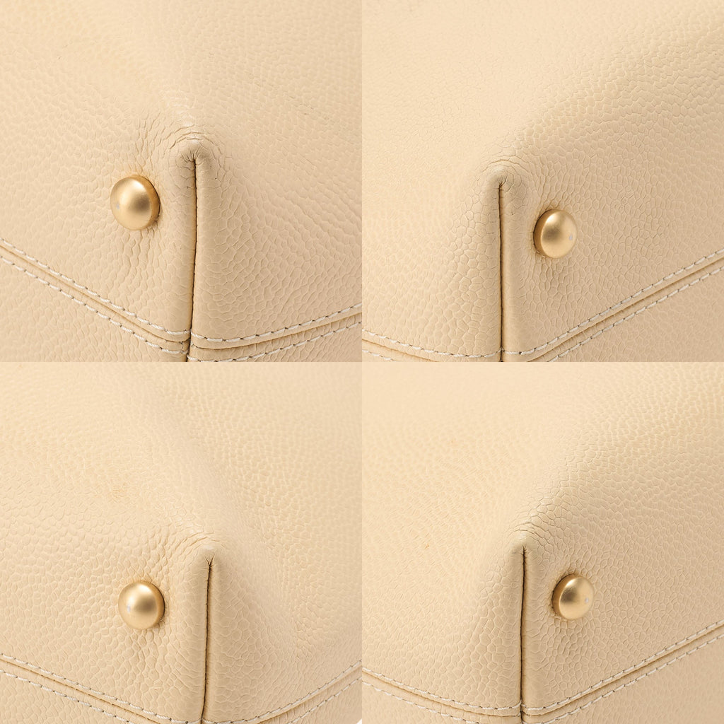 CHANEL Caviar Skin Matelasse Cocomark Large Size Tote Bag Beige Gold-Tone Hardware, Pre-Owned