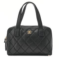 CHANEL Coco Mark Wild Stitch Handbag Calfskin Black Gold-Tone Hardware, Pre-Owned