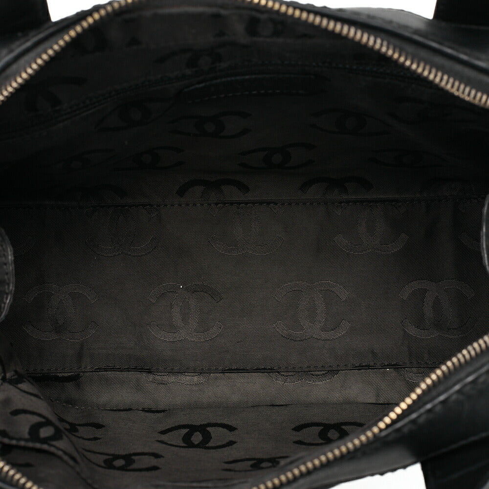 CHANEL Coco Mark Wild Stitch Handbag Calfskin Black Gold-Tone Hardware, Pre-Owned