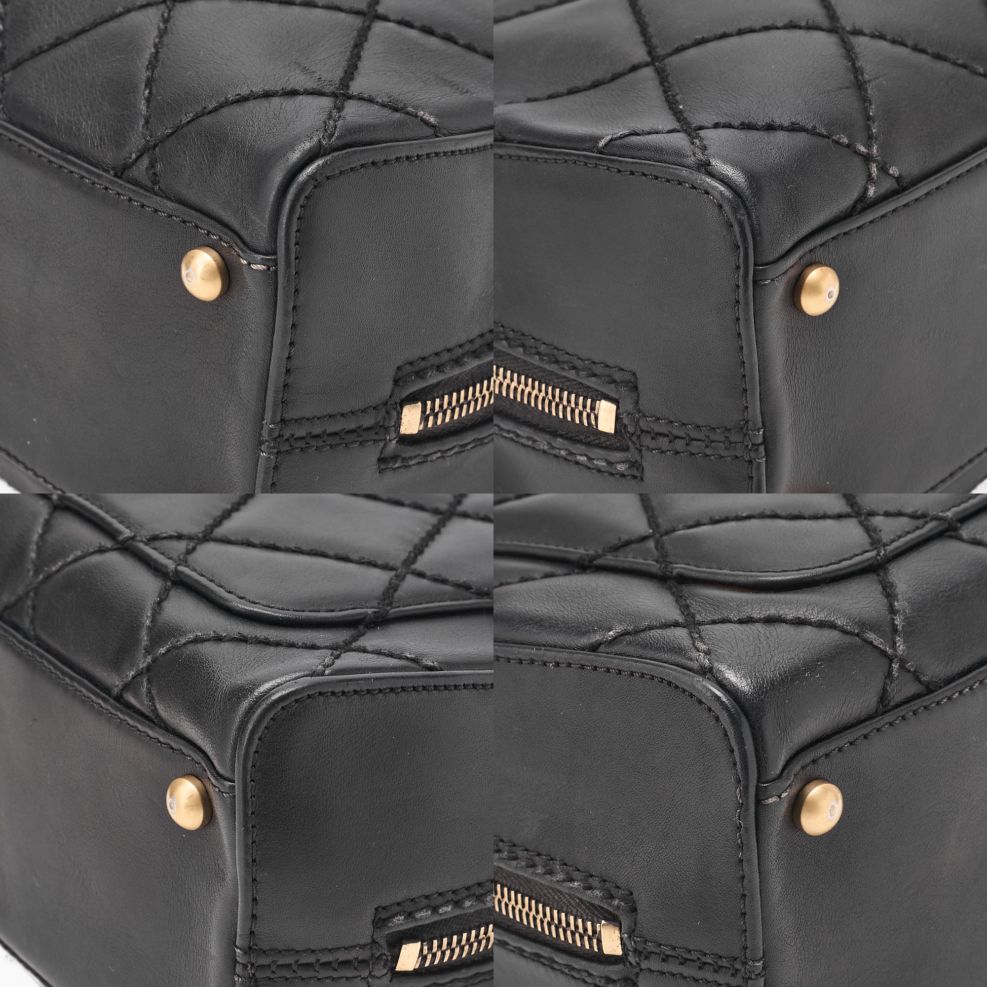 CHANEL Coco Mark Wild Stitch Handbag Calfskin Black Gold-Tone Hardware, Pre-Owned