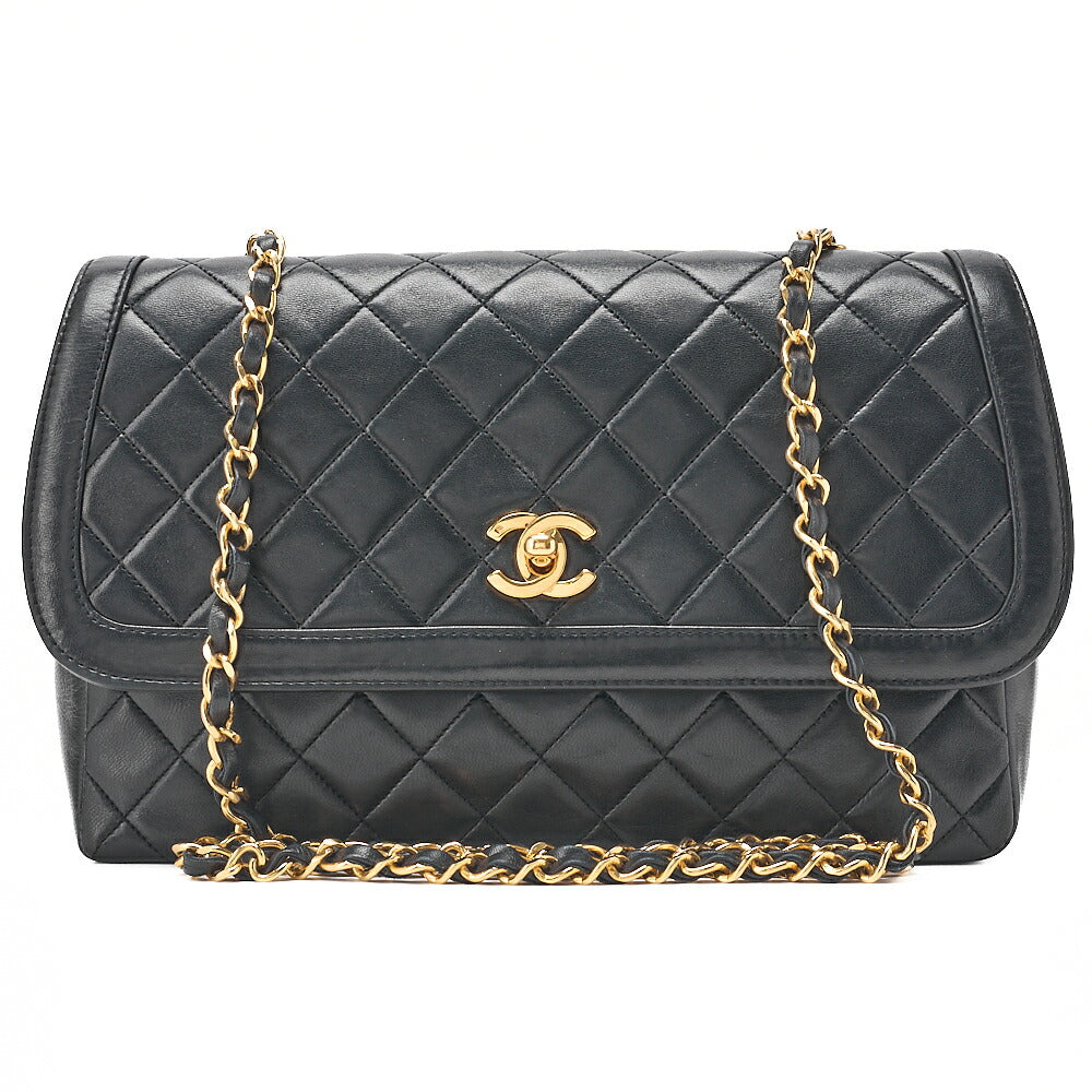 CHANEL Shoulder Bag Matelasse Design Flap Chain Shoulder Lambskin Black Gold-Tone Hardware, Pre-Owned