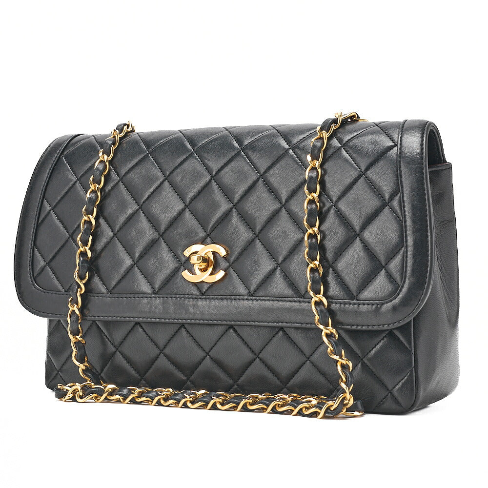 CHANEL Shoulder Bag Matelasse Design Flap Chain Shoulder Lambskin Black Gold-Tone Hardware, Pre-Owned
