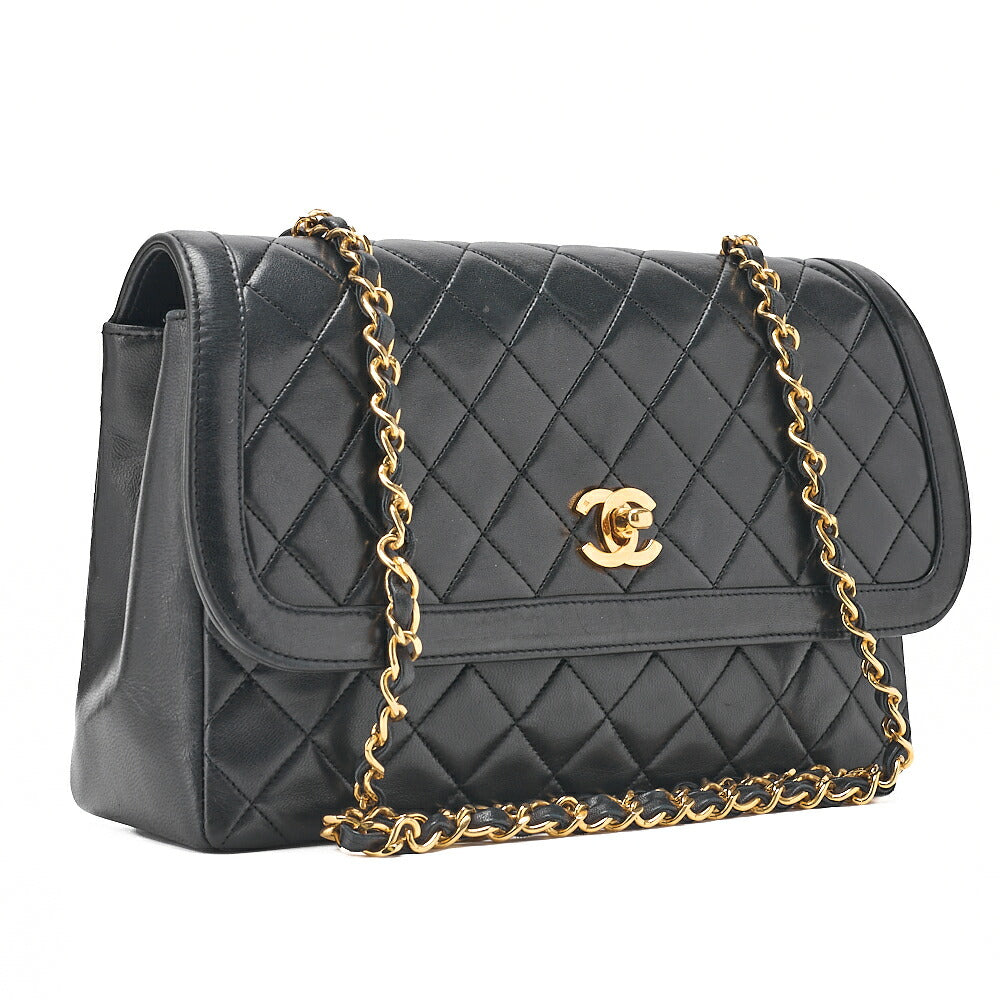 CHANEL Shoulder Bag Matelasse Design Flap Chain Shoulder Lambskin Black Gold-Tone Hardware, Pre-Owned