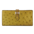 HERMES  Souffre 2-Fold Long Wallet Ostrich Kiwi Silver-Tone Hardware, Pre-Owned
