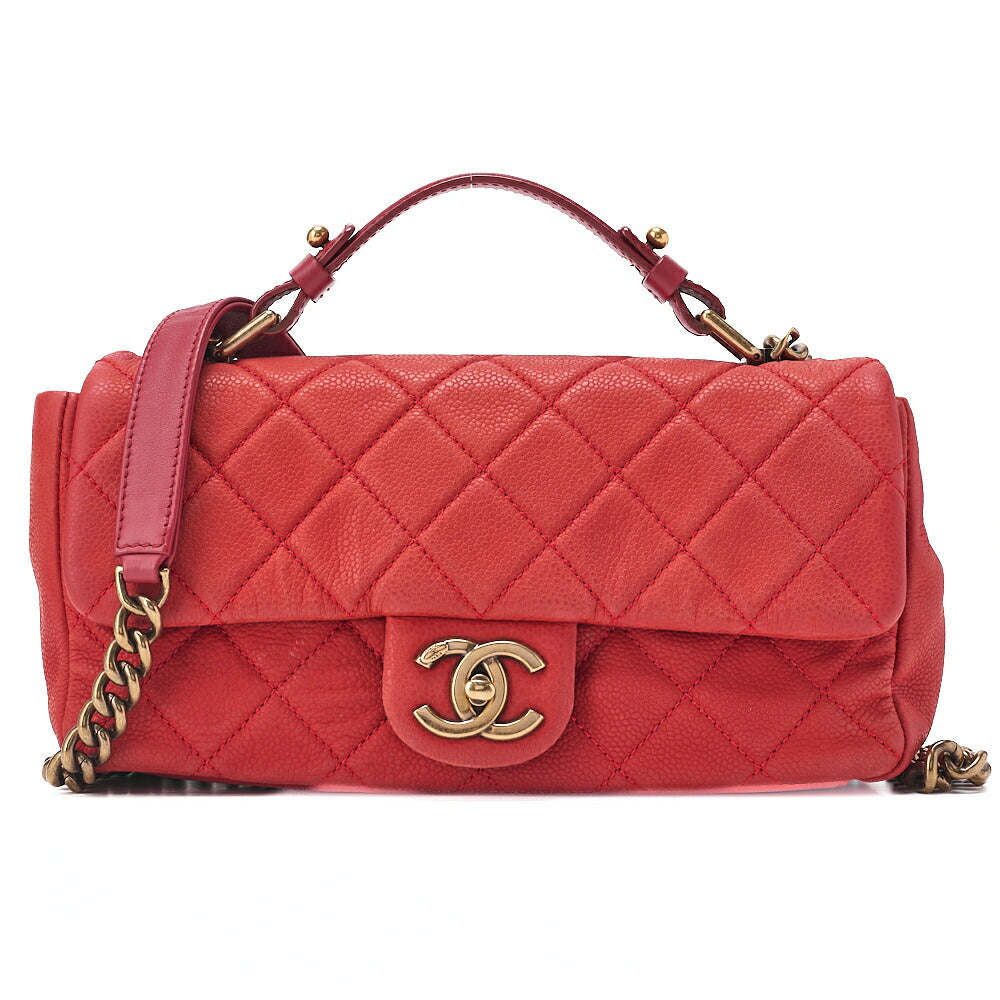 CHANEL Caviar Skin Matelasse Single 2-way Chain Shoulder Red Gold-Tone Hardware, Pre-Owned