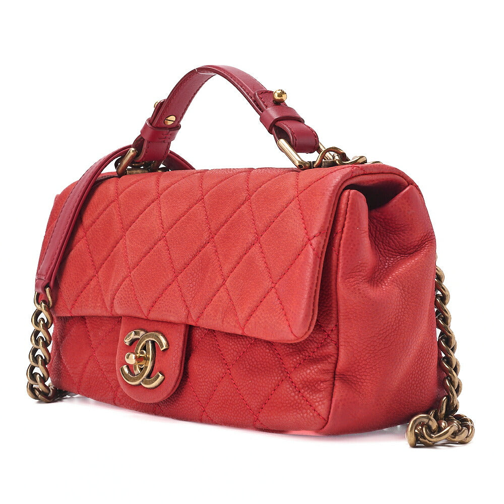 CHANEL Caviar Skin Matelasse Single 2-way Chain Shoulder Red Gold-Tone Hardware, Pre-Owned