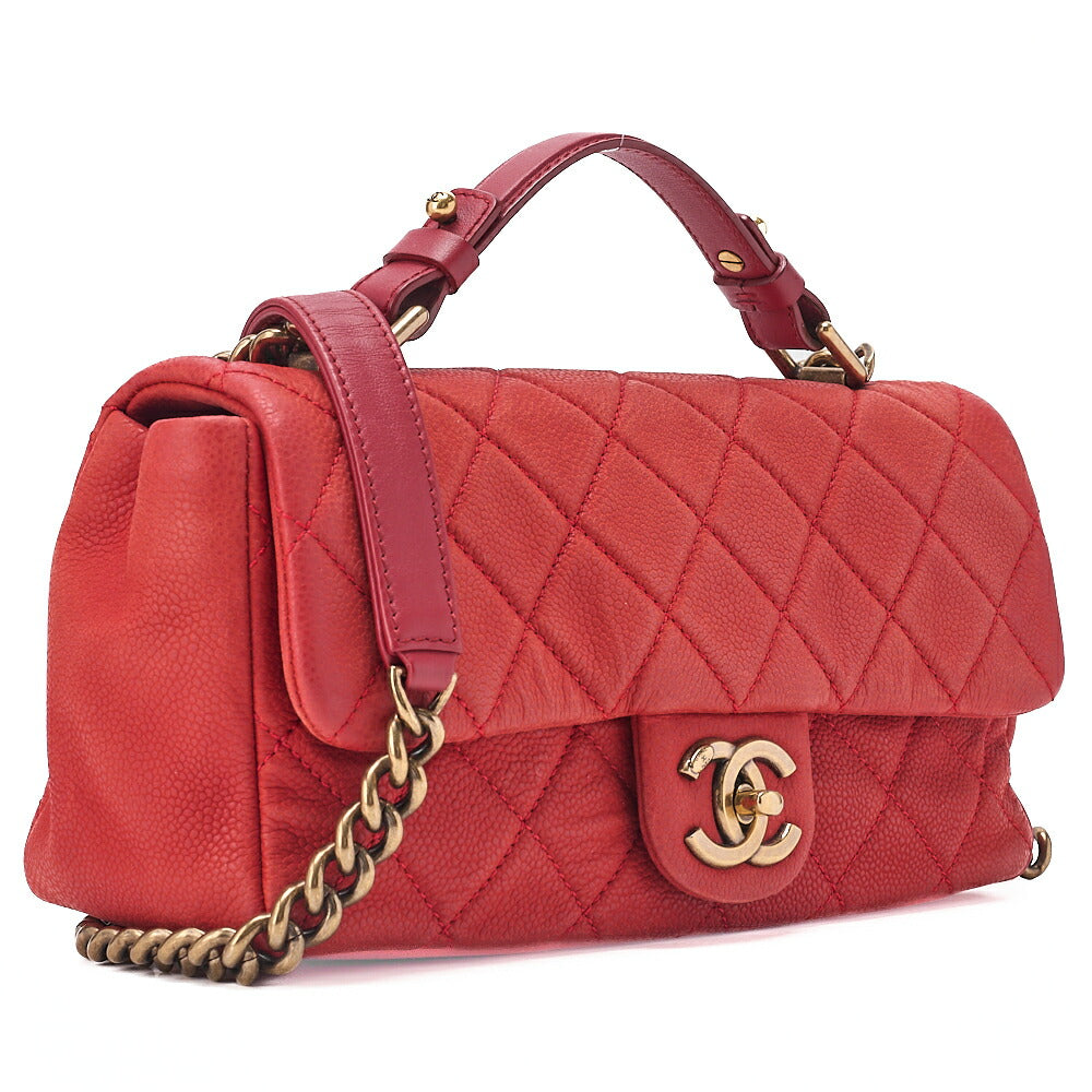 CHANEL Caviar Skin Matelasse Single 2-way Chain Shoulder Red Gold-Tone Hardware, Pre-Owned