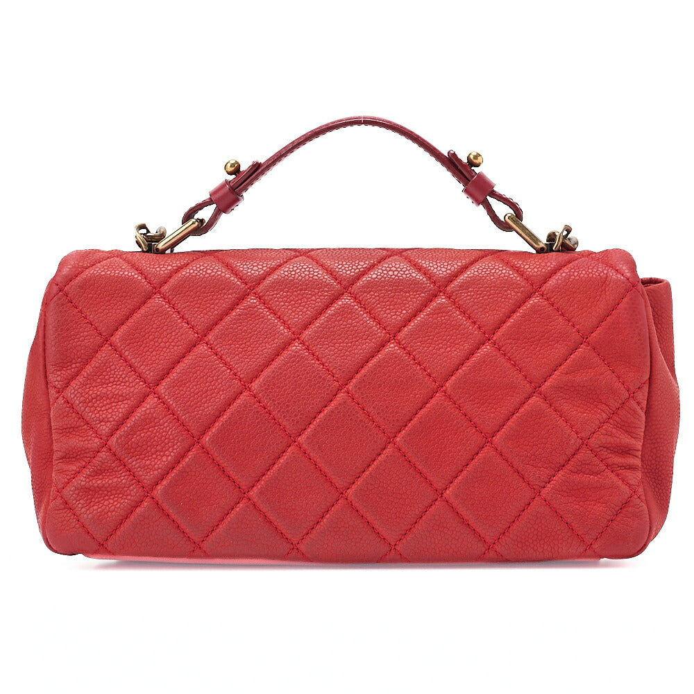 CHANEL Caviar Skin Matelasse Single 2-way Chain Shoulder Red Gold-Tone Hardware, Pre-Owned