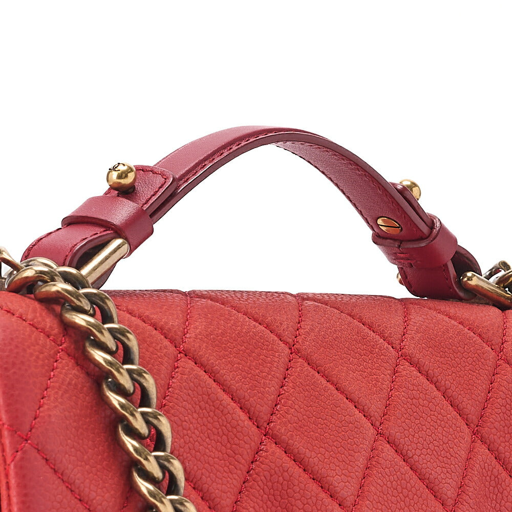 CHANEL Caviar Skin Matelasse Single 2-way Chain Shoulder Red Gold-Tone Hardware, Pre-Owned