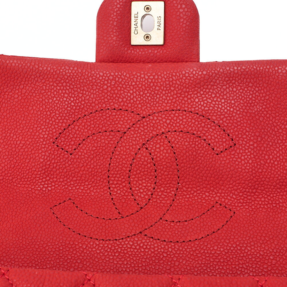 CHANEL Caviar Skin Matelasse Single 2-way Chain Shoulder Red Gold-Tone Hardware, Pre-Owned