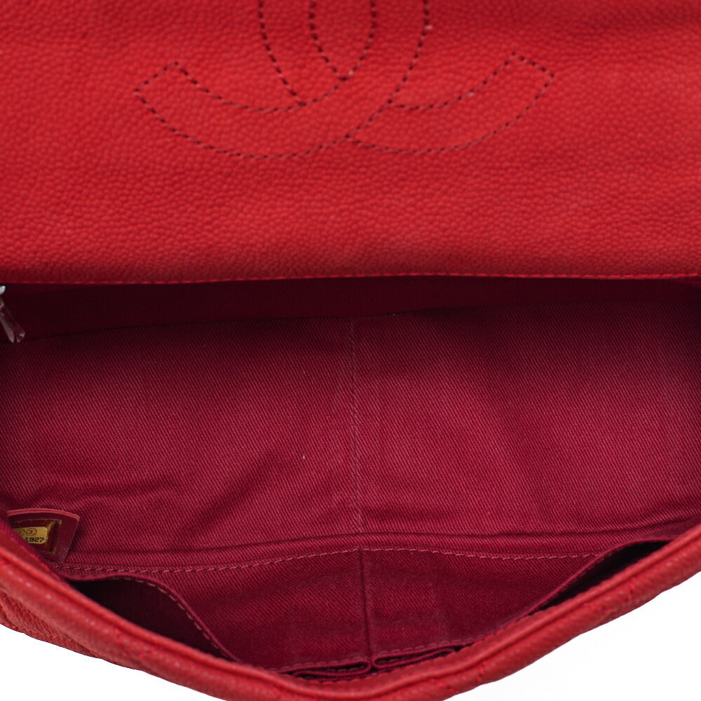CHANEL Caviar Skin Matelasse Single 2-way Chain Shoulder Red Gold-Tone Hardware, Pre-Owned