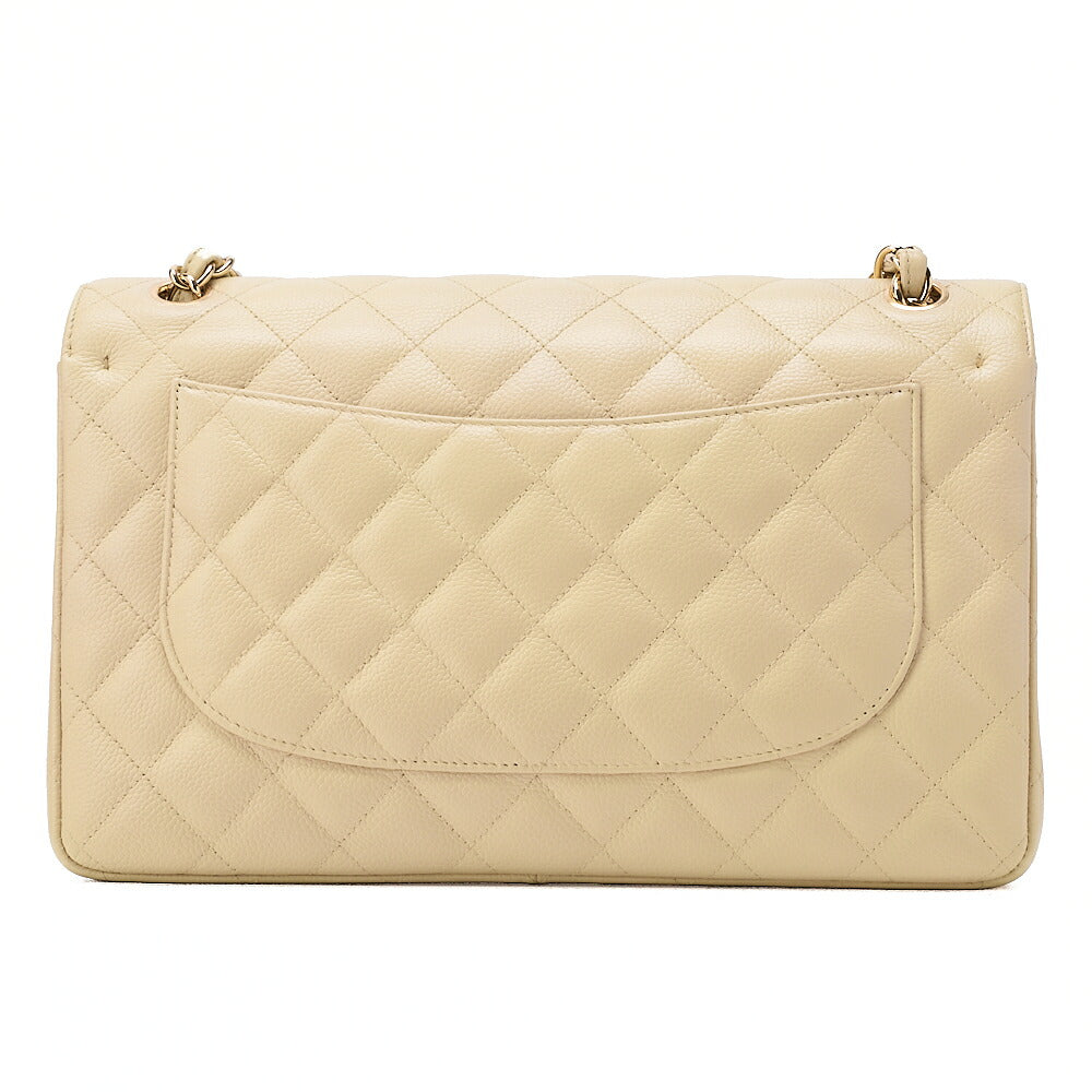 CHANEL Caviar Skin Deca Matelasse 30cm Double Flap Chain Shoulder Bag Beige Gold-Tone Hardware, Pre-Owned