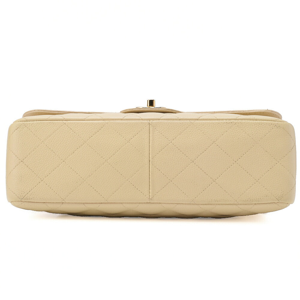 CHANEL Caviar Skin Deca Matelasse 30cm Double Flap Chain Shoulder Bag Beige Gold-Tone Hardware, Pre-Owned