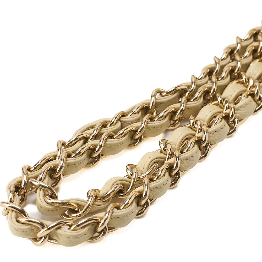 CHANEL Caviar Skin Deca Matelasse 30cm Double Flap Chain Shoulder Bag Beige Gold-Tone Hardware, Pre-Owned