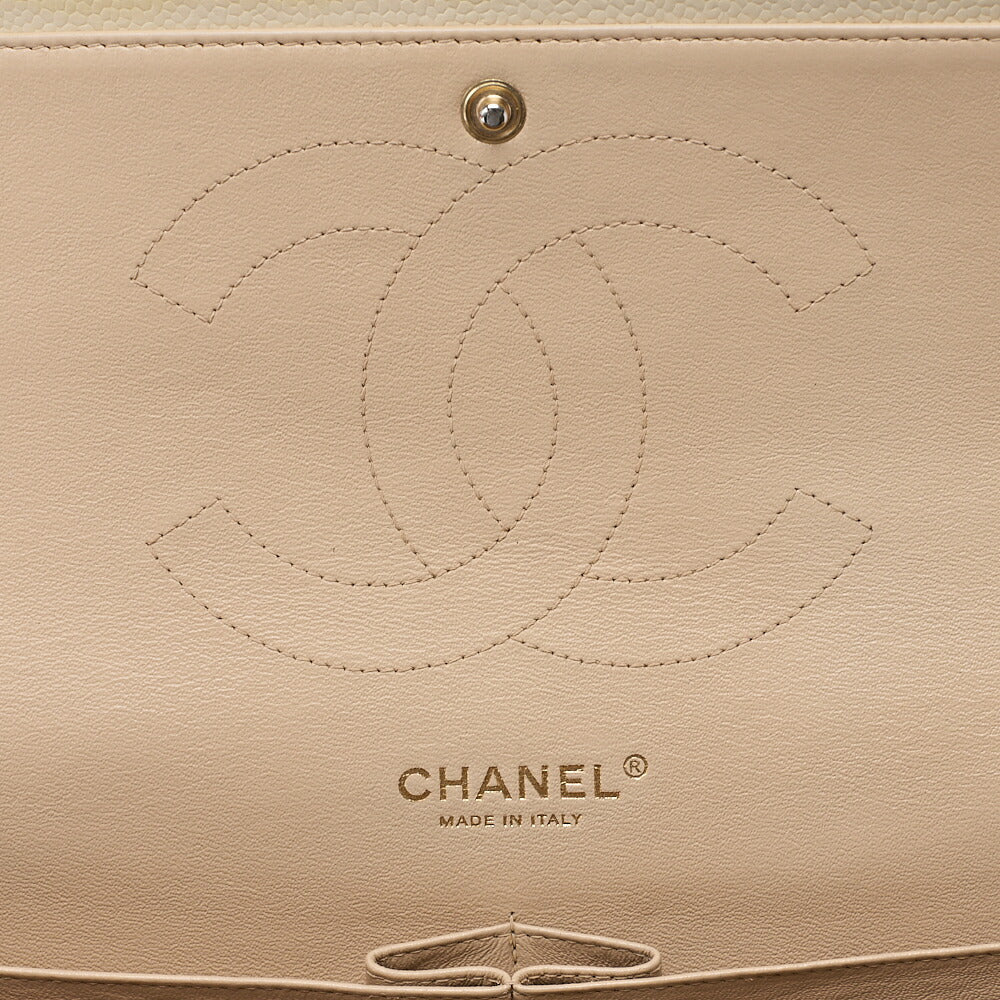 CHANEL Caviar Skin Deca Matelasse 30cm Double Flap Chain Shoulder Bag Beige Gold-Tone Hardware, Pre-Owned