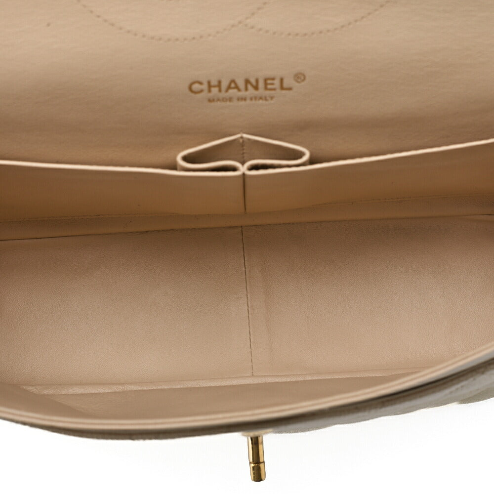 CHANEL Caviar Skin Deca Matelasse 30cm Double Flap Chain Shoulder Bag Beige Gold-Tone Hardware, Pre-Owned