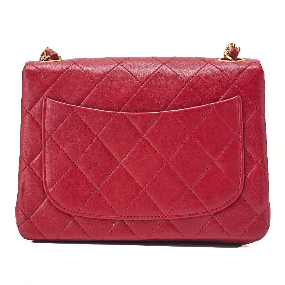 CHANEL Chain Shoulder Bag Mini Matelasse Lambskin Red Gold-Tone Hardware, Pre-Owned