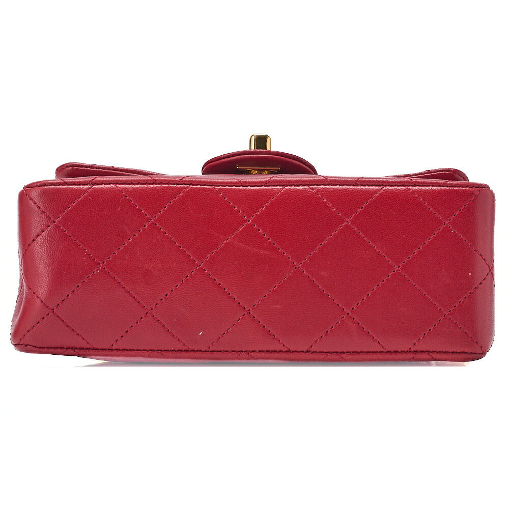 CHANEL Chain Shoulder Bag Mini Matelasse Lambskin Red Gold-Tone Hardware, Pre-Owned