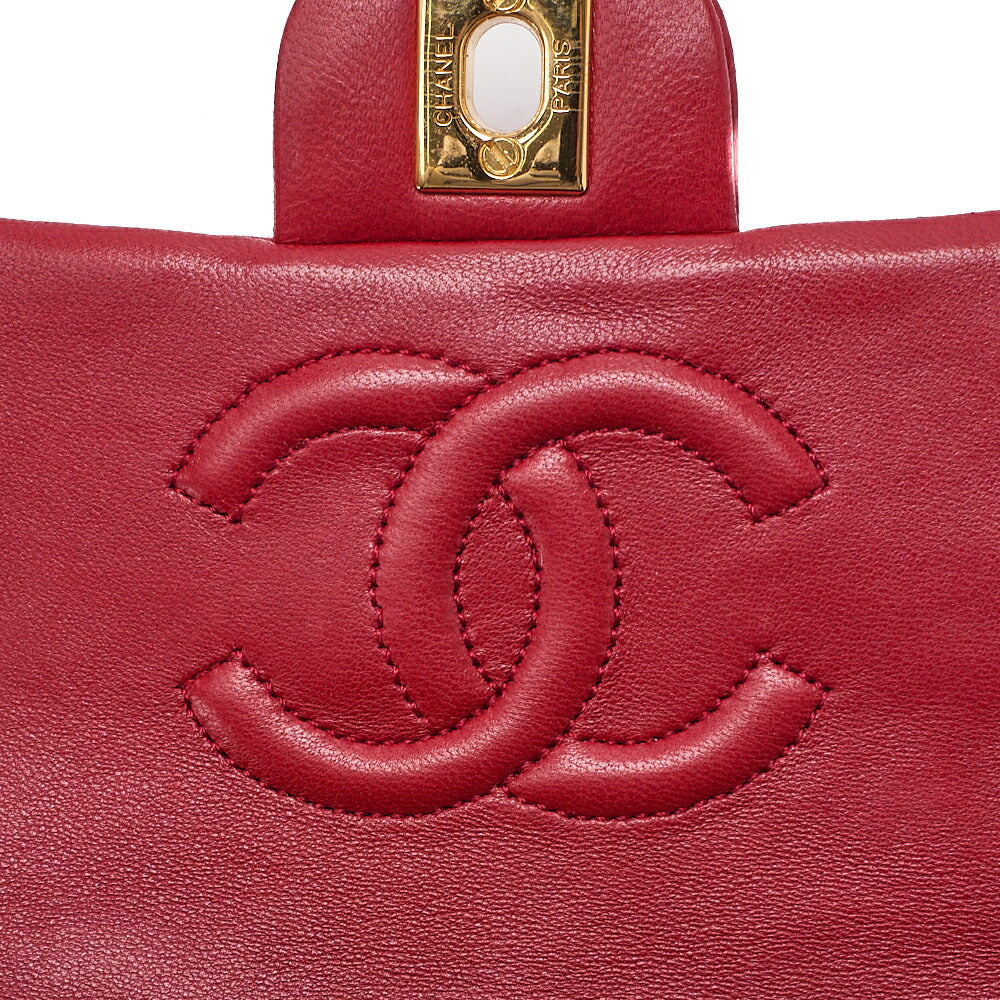 CHANEL Chain Shoulder Bag Mini Matelasse Lambskin Red Gold-Tone Hardware, Pre-Owned