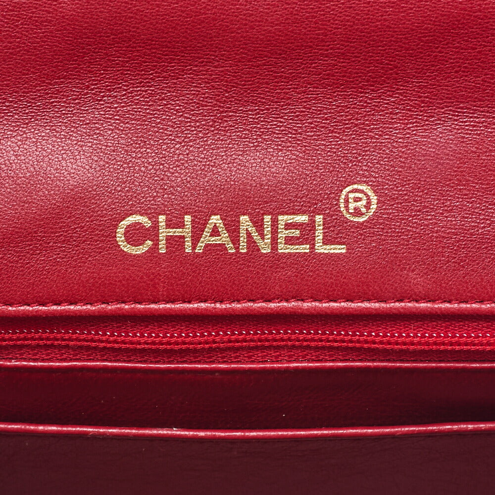 CHANEL Chain Shoulder Bag Mini Matelasse Lambskin Red Gold-Tone Hardware, Pre-Owned