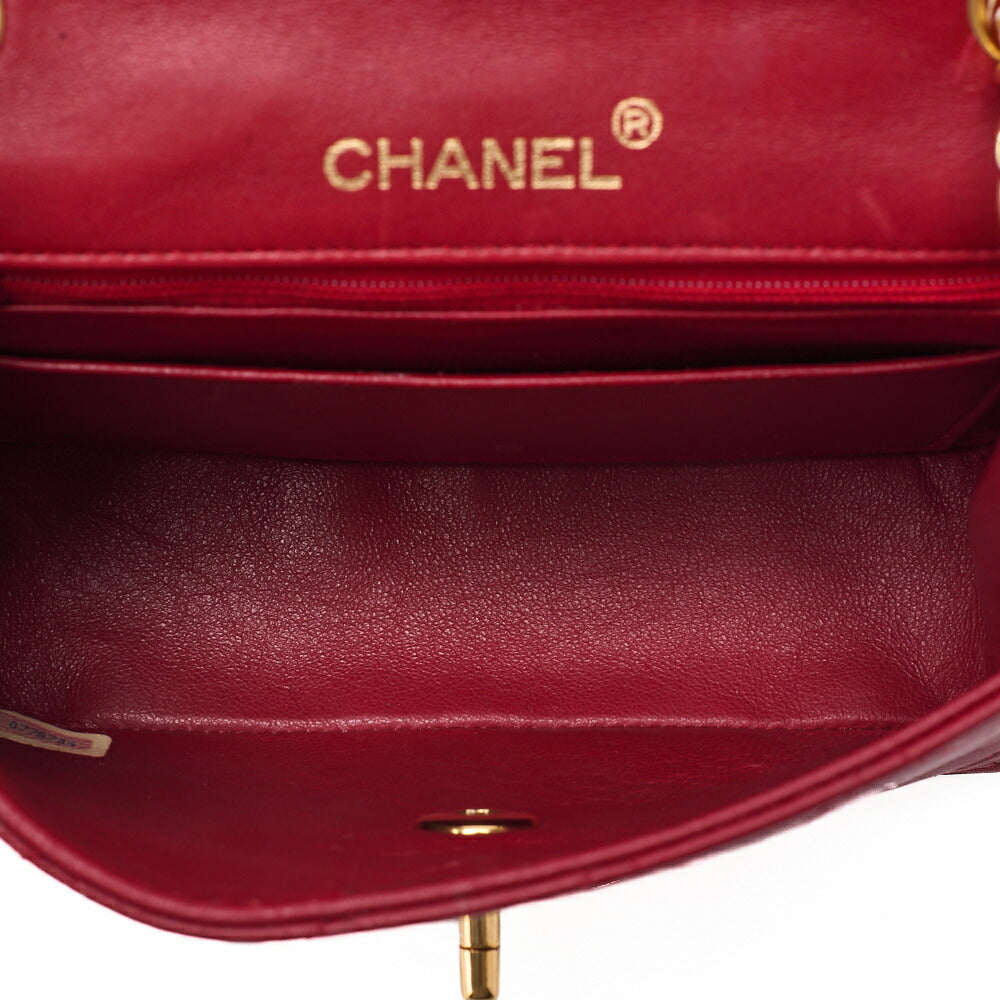 CHANEL Chain Shoulder Bag Mini Matelasse Lambskin Red Gold-Tone Hardware, Pre-Owned